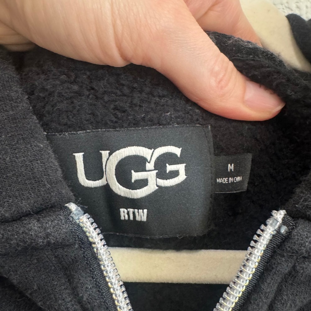 UGG RTW Black Fleece Lined Full Zip Hoodie Jacket Womens Size Medium Cozy Lounge - Picture 3 of 14